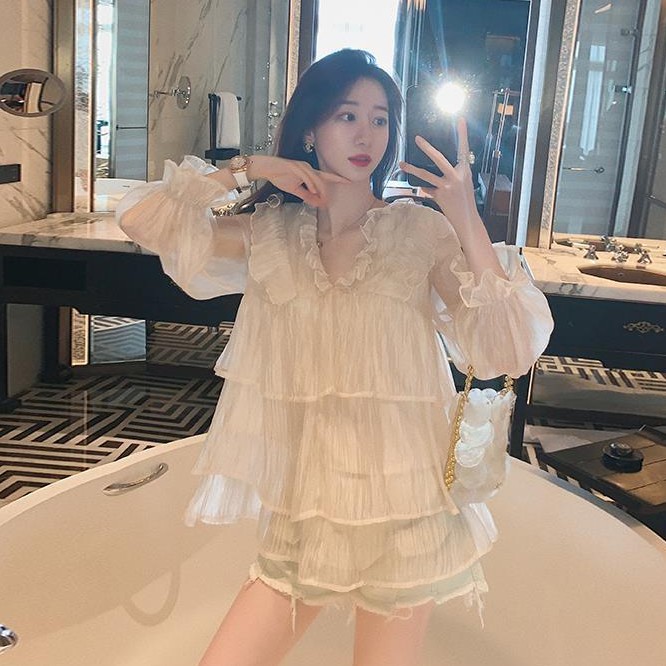 Áo Chiffon Tay Dài Dáng Rộng Kiểu Hàn Quốc Thời Trang Mùa Thu Dành Cho Nữ