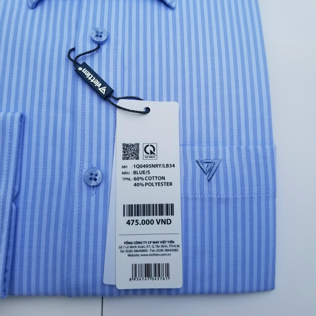 Aó sơ mi nam Việt Tiến dài tay mã 1Q0497NRY  chính hãng, cao cấp  - form suông REGULAR - tà bầu , kẻ sọc .SHOP HỨA