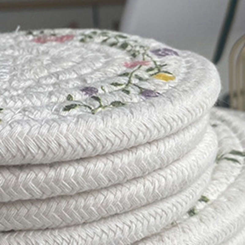 Tấm Lót Nồi Bằng Dây Cotton Bện Cách Nhiệt In Họa Tiết Hoa Sáng Tạo
