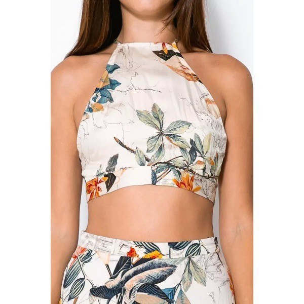 FREESHIP ĐƠN 99K_ Set áo lửng cổ yếm kèm chân váy họa tiết hoa duyên dáng cho nữ | BigBuy360 - bigbuy360.vn