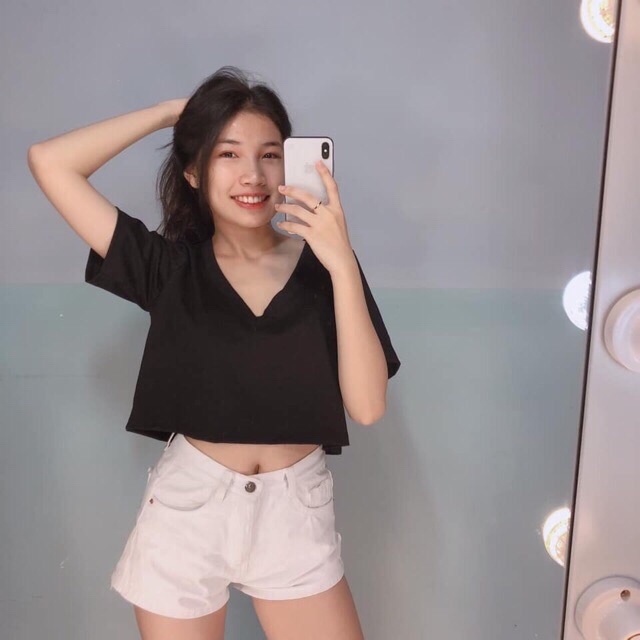 ÁO THUN CROPTOP CỔ V (chất đẹp)