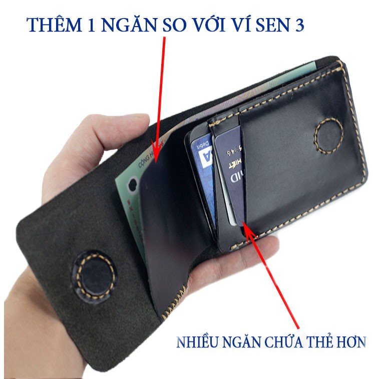 Ví sen 3 PLUS- da bò Pullup V123-Da thật-BH 12 tháng-Full hộp (CÓ VIDEO) Xịn