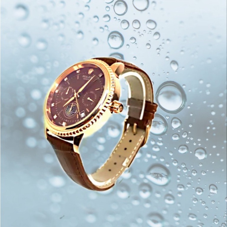Đồng hồ Nam Rolex máy nhật, mẫu 6kim đính đá, mặt nâu cafe viền vàng, dây da [ BH 1 Năm ] lỗi 1 đổi 1 miễn phí | BigBuy360 - bigbuy360.vn