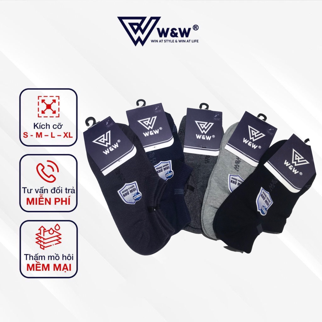 Tất Nam W&amp;W Cổ Ngắn Cotton Mềm Mịn, Dày Dặn, Không Giãn Xù, Chống Hôi Chân WM29