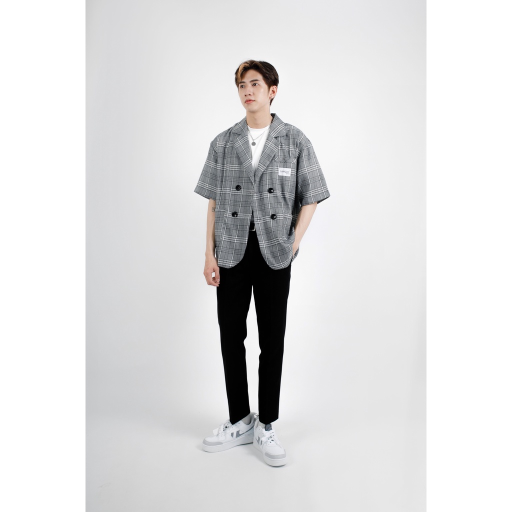 Áo Blazer Vest 1 Lớp Nam MANDO Tay Lỡ Vải Tuysi Họa Tiết Caro Xám 2 Hàng Khuyu Basic Unisex Thời Trang Hàn Quốc AVH009 | BigBuy360 - bigbuy360.vn