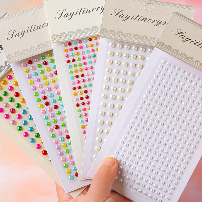 Miếng Dán Kim Cương Hạt cườm Ngọc Trai Nhân Tạo Dùng Trang Trí Sổ Bullet Journal