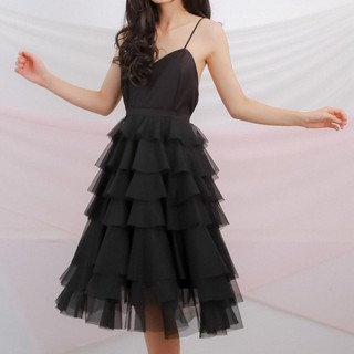 Đầm dự tiệc dạ hội đi chơi 2 dây stella dress  thiết kế tulle 7 tầng caocaobycaochen 7 tầng 2 màu đen trắng có bigsize