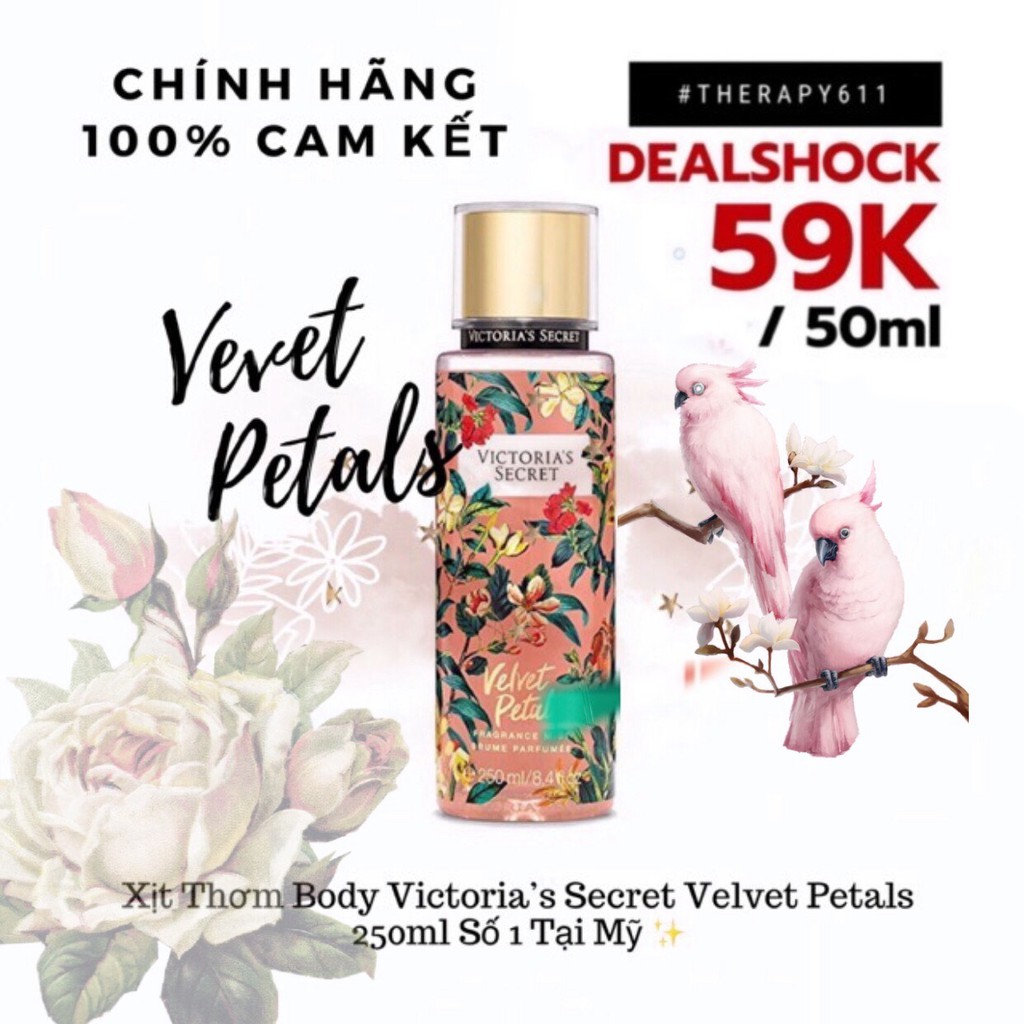 [𝗦𝗔𝗟𝗘]..::✨Xịt + Dưỡng Body Mist Victoria’s Secret "VELVET PETALS" 250ml✨::..