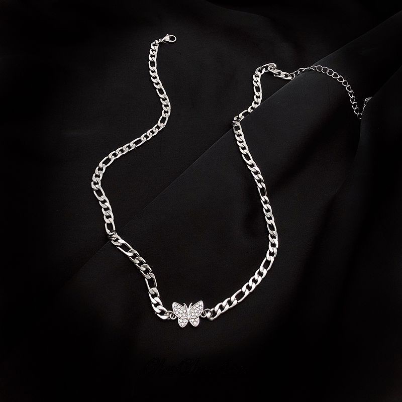 Vòng Cổ, Choker Xích Mặt Bướm Đính Đá Bạc S925 Phong Cách Vingate - Vani Store [TS000336-O182]