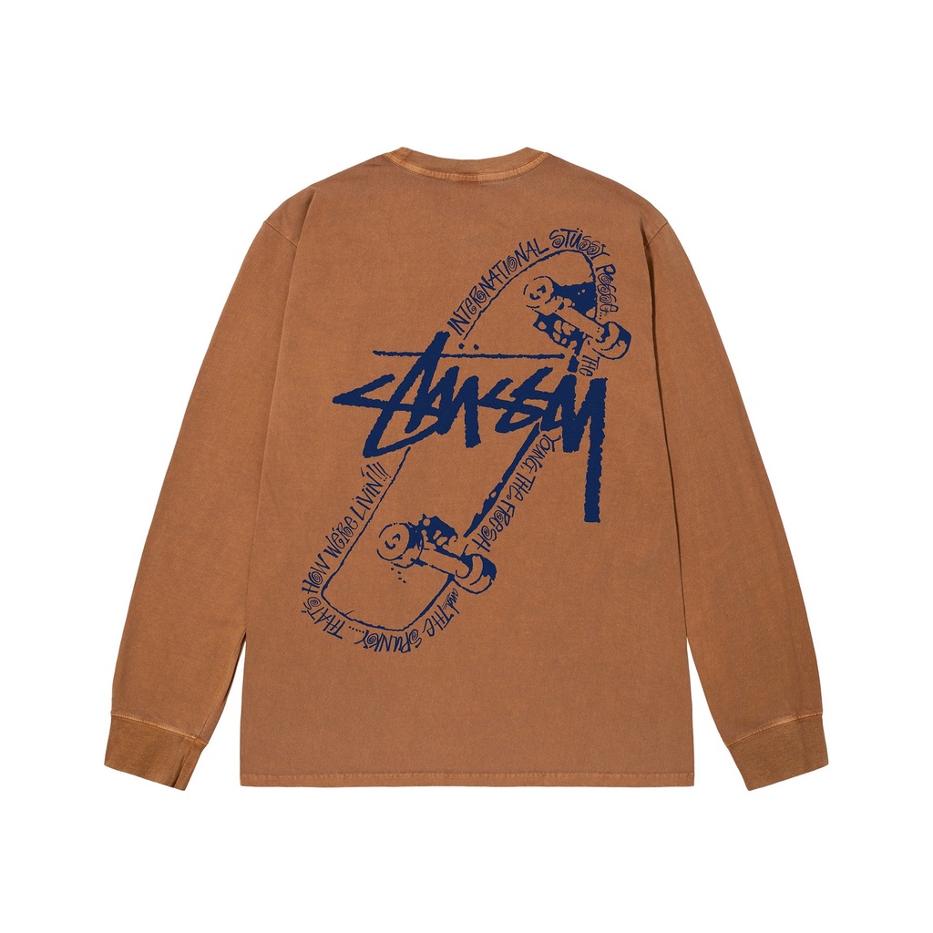 Stussy Áo Thun Tay Dài Nhuộm Màu Độc Đáo Cá Tính