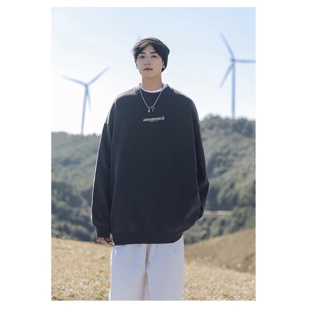 Áo sweater nam nữ unisex nỉ bông in chữ ABDH form rộng hoodie không cổ basic phong cách Hàn Quốc YiiL SW02