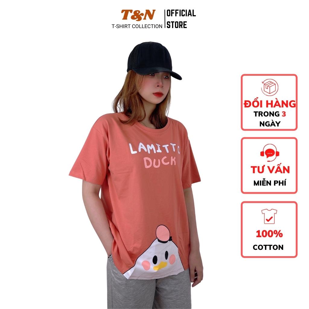 Áo thun nữ tay ngắn cổ tròn T&amp;N TSHIRT COLLECTION form rộng in hình  LAMITTO DUCK dễ thương, chất Cotton 100% B01865