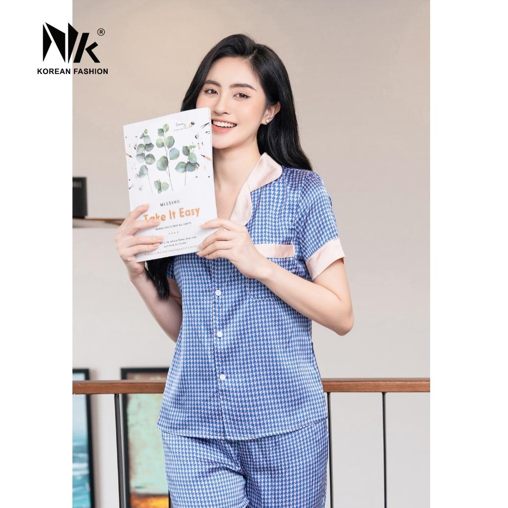 Bộ Đồ Pyjama Áo Cộc Tay Kết Hợp Quần Dài NK Fashion Thiết Kế Họa Tiết Basic, Chất Liệu Vải Thoáng Mát NKFBD2204006