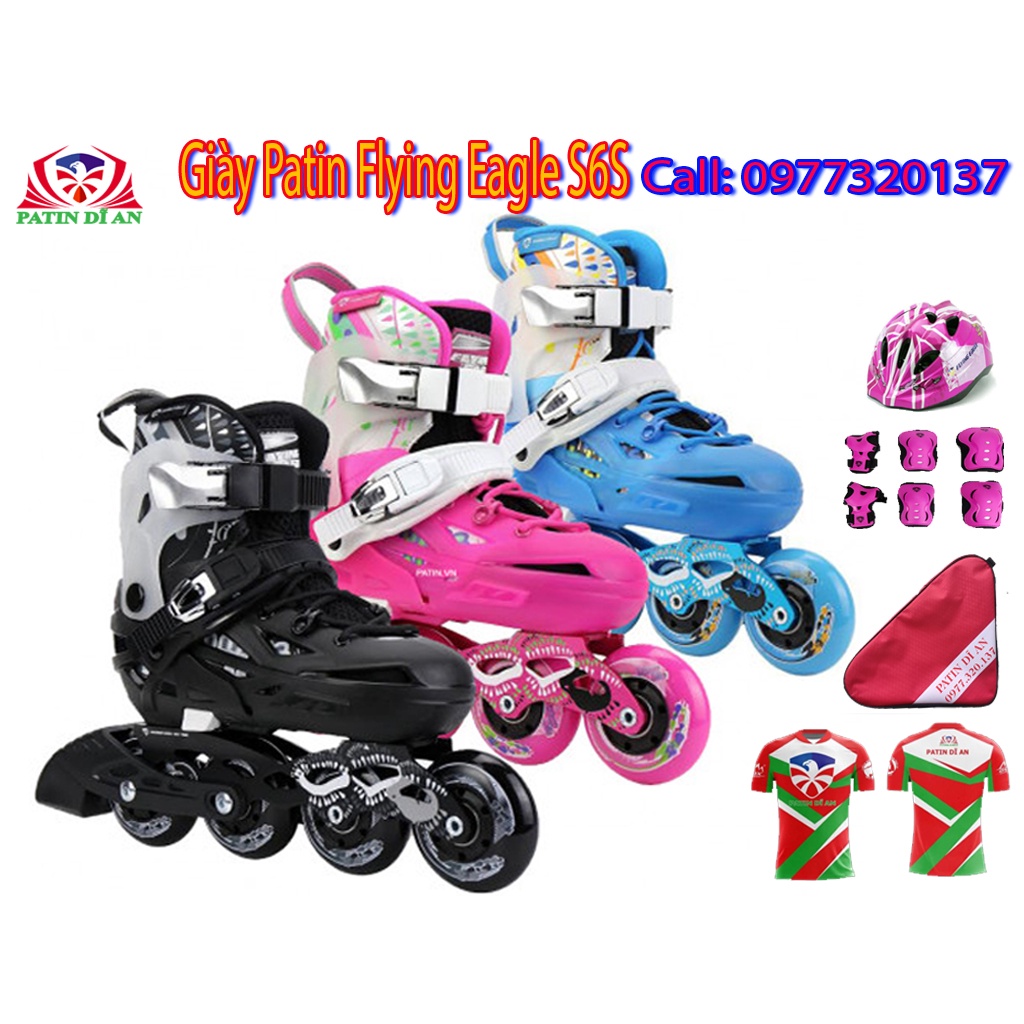 Giày Patin Trẻ Em, Giày Patin Flying Eagle S6S Chính Hãng kèm Quà Tặng Balo + bảo hộ + Vớ Nike