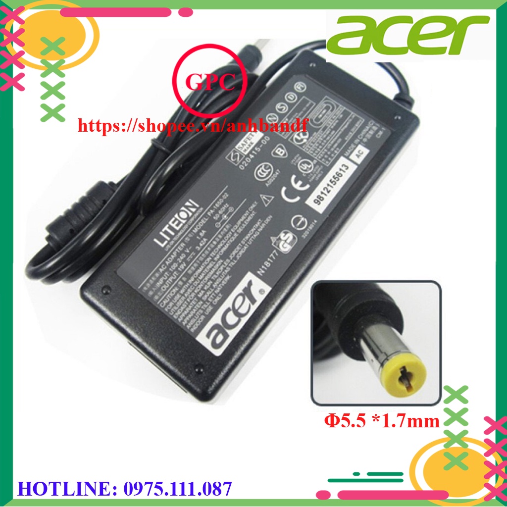 Sạc Laptop Acer 19V-3.42A chân thường, Adapter Laptop Acer (FREE SHIP ĐƠN TỪ 50K)