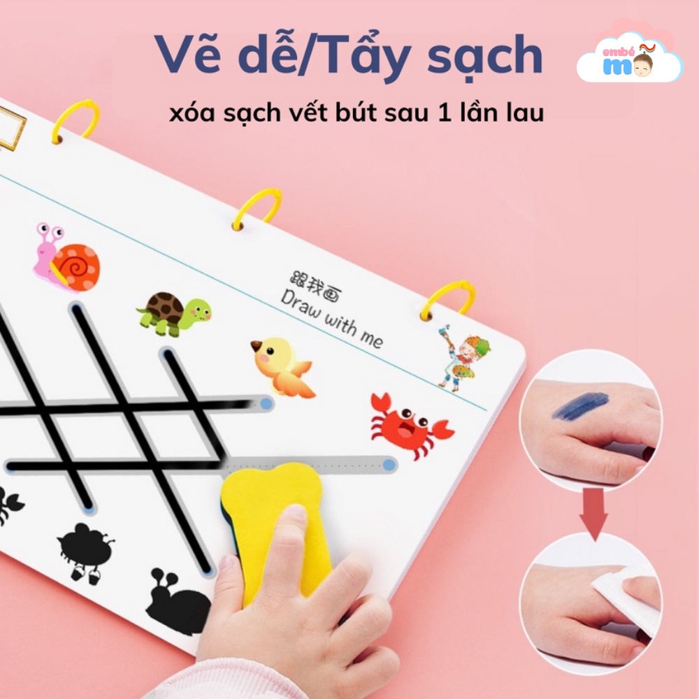 Sách Tập Viết Tô Vẽ Xóa Được Stroke Line Dot To Dot Stage 1 Phát Triển Tư Duy Cho Bé - Embé Mỡ