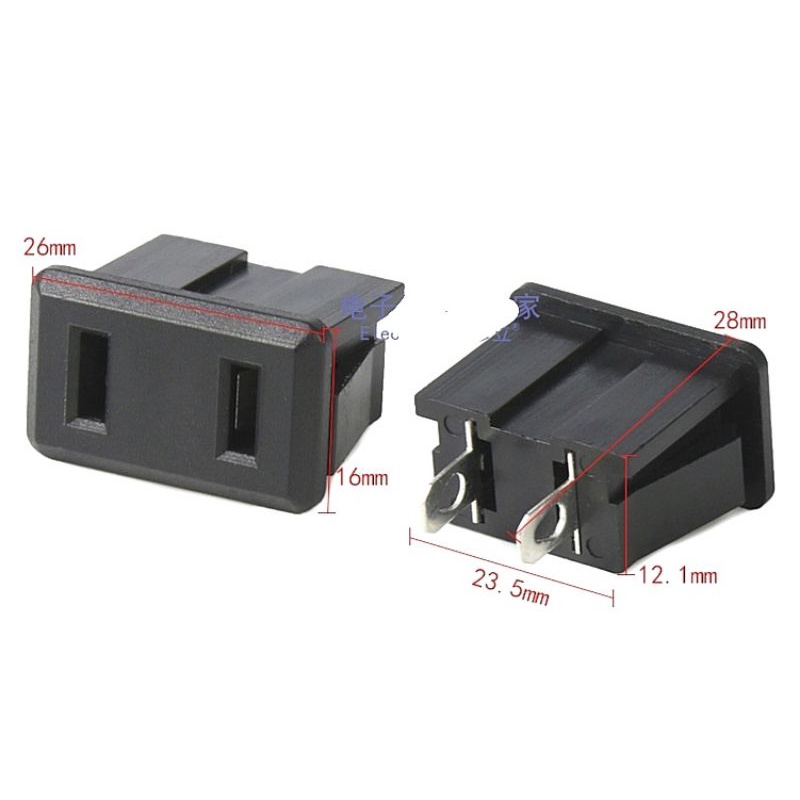 Jack nguồn AC ổ cắm AC 2 chân dẹt có lẫy cài vỏ máy