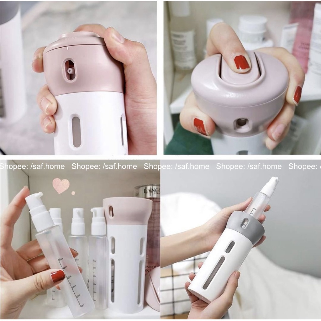 Bình chiết mỹ phẩm du lịch thông minh tiện lợi nắp xoay 4-in-1