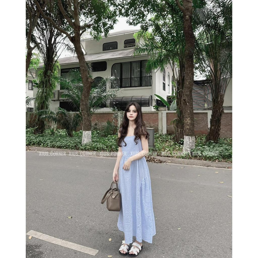 ĐẦM 2 DÂY XANH MIDI BẢN TO XỐP NHÚN TÙNG 2 BÊN (TH)