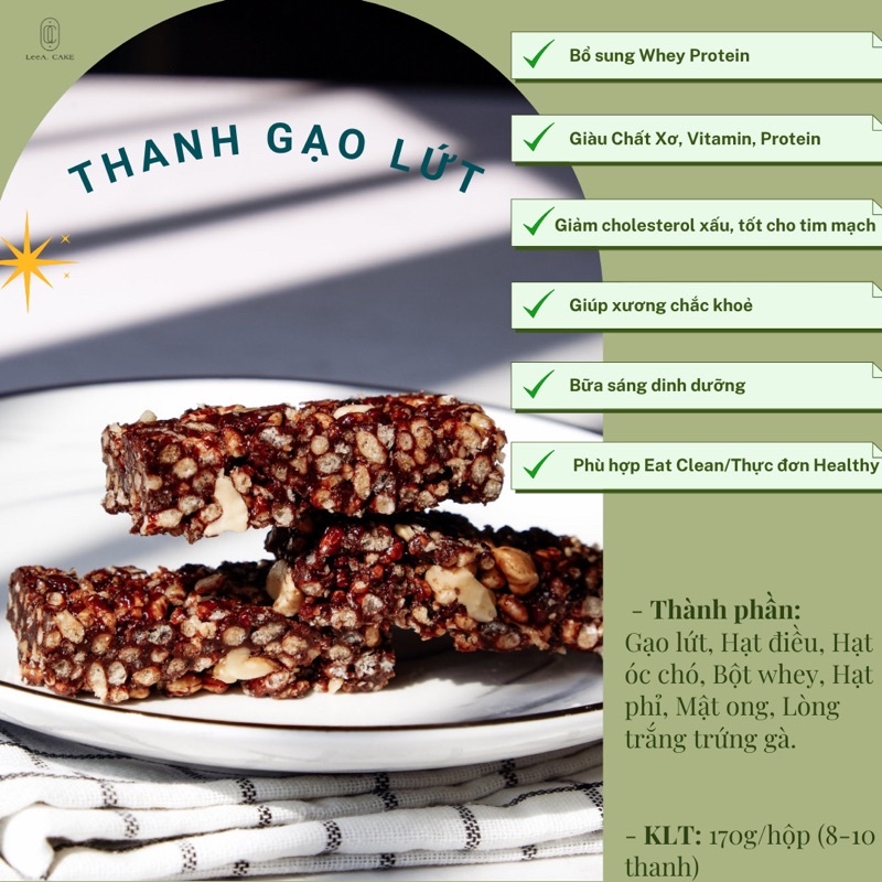 Thanh Gạo Lứt Whey Protein healthy, không đường, hỗ trợ giảm cân cho người ăn kiêng, tập gym - LeeA.Cake