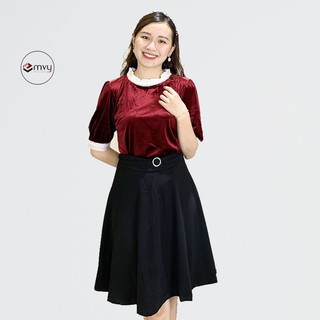 Áo nhung cổ tròn có phối ren Emvy áo nhung