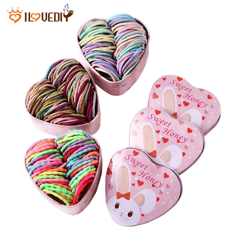 Dây thun cột tóc nhiều màu kèm hộp đựng hình trái tim