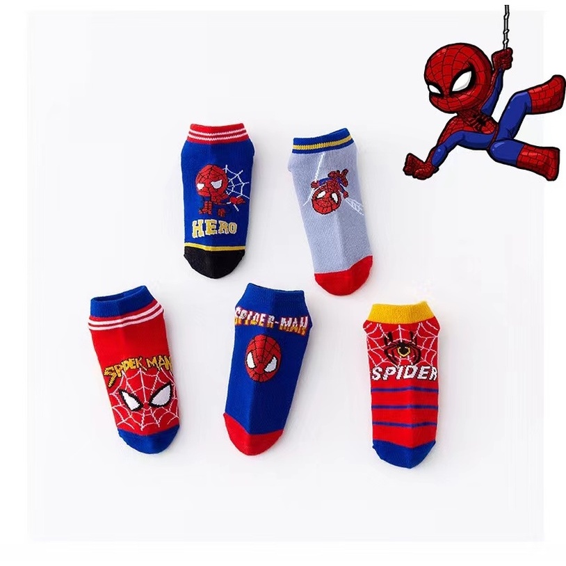 Set 5 Đôi Vớ Cotton In Hình Người Nhện Marvel Thoáng Khí Thoải Mái Mùa Hè Cho Bé Trai 1-12 Tuổi