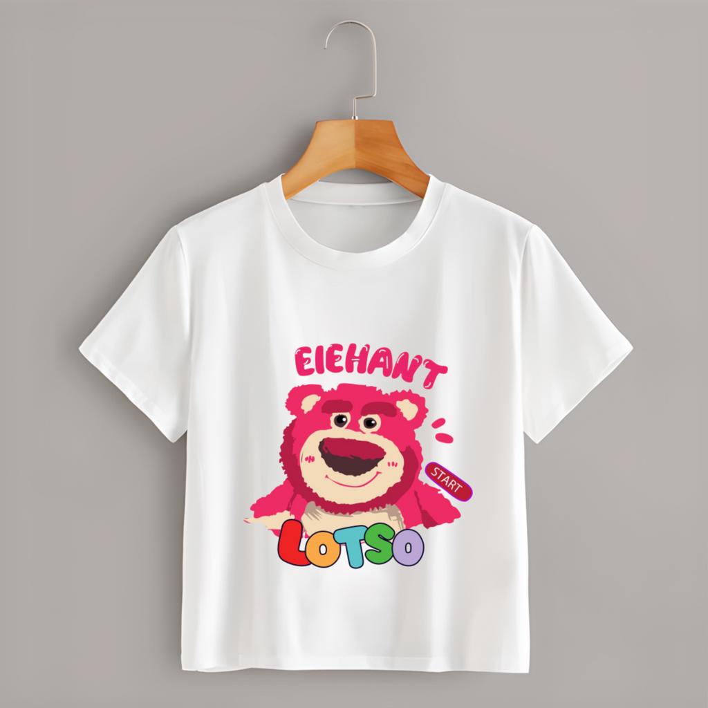 Áo Thun Gấu Dâu Lotso Bear Màu Trắng Đủ Size Cho Bé Trai Bé Gái
