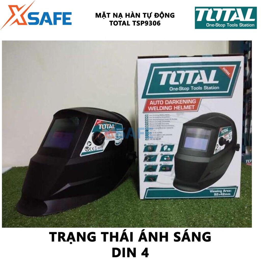 Mặt nạ hàn điện tử TOTAL TSP9306 mặt nạ hàn tự động Vùng quan sát 92×42mm, bảo vệ khỏi tia lửa điện, hơi, khí độc