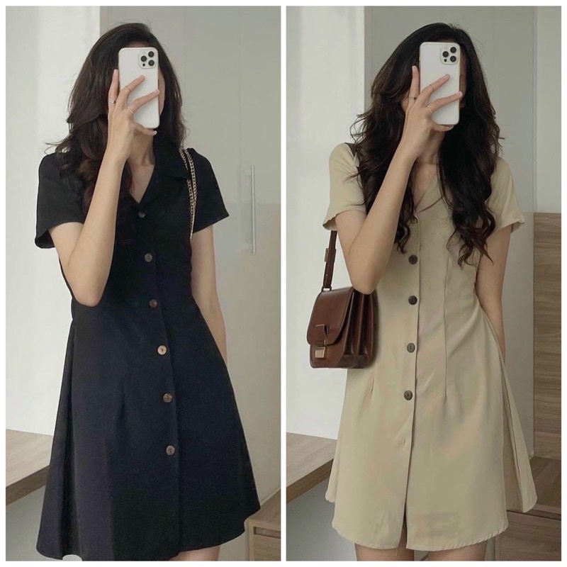 Đầm sơ mi basic 2 màu (kèm hình thật)