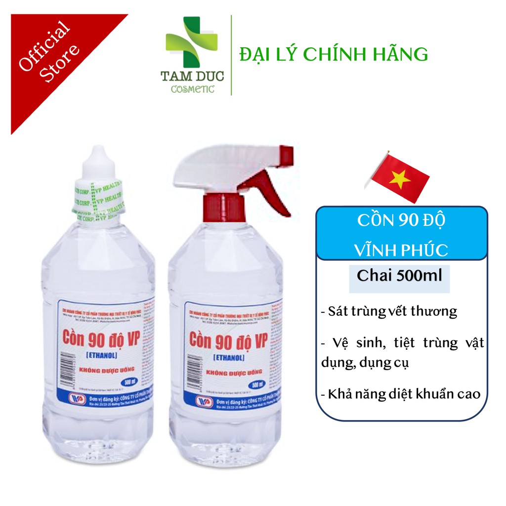 Cồn 90 độ Vĩnh Phúc Sát Trùng Diệt khuẩn có vòi xịt Chai 500ml