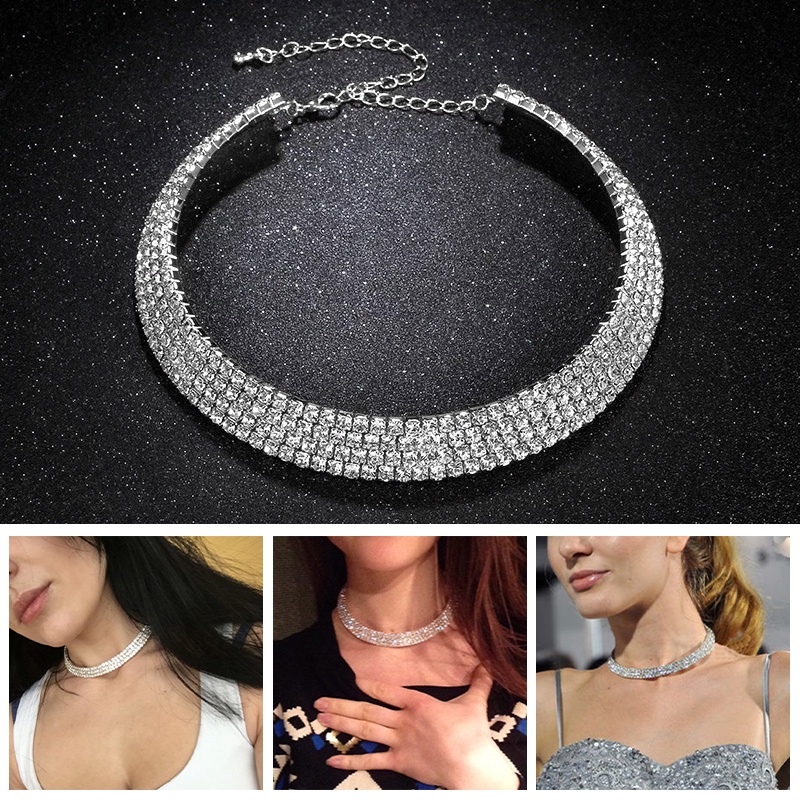 Vòng Cổ Choker Bản Rộng Đính Đá Lấp Lánh Sang Trọng