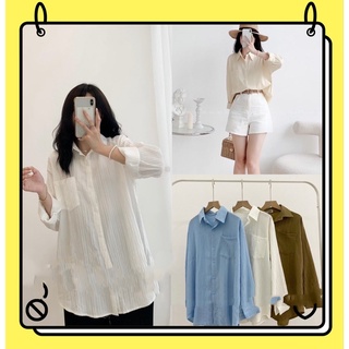 Áo sơ mi kiểu nữ chất đũi gân áo kiểu form rộng freesize basic hàn quốc