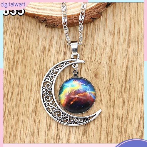 Dây chuyền mặt hình mặt trăng phối đá màu ngân hà thanh lịch cho nữ