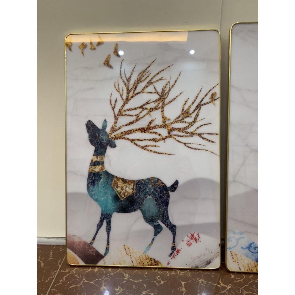 Tranh Treo Tường Bộ 3 Bức Hươu Sao Phong Cách Hiện Đại Treo Phòng Khách/ Phòng Ngủ/ kèm dinh 3 chân