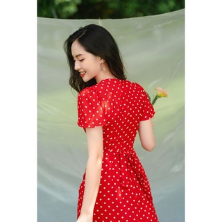 Váy cổ vuông chấm bi đỏ_1VA1268DO_Lep'