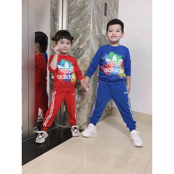 Bộ Adidass Vẩy Sơn Siêu Ngầu Cho Bé Trai Bé Gái Vải Co Dãn Họa Tiết Kẻ Ngang Quần Dài Sọc Dễ Thương, Dài Tay Cho Bé