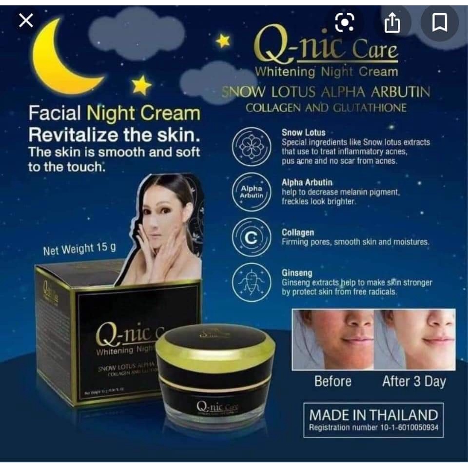 (ĐÊM) 01 Hủ Kem Dưỡng Da Ban Đêm (Trắng &amp; Ngừa Mụn Nám) Q-nic Care Whitening Night Cream Thái Lan 15gram