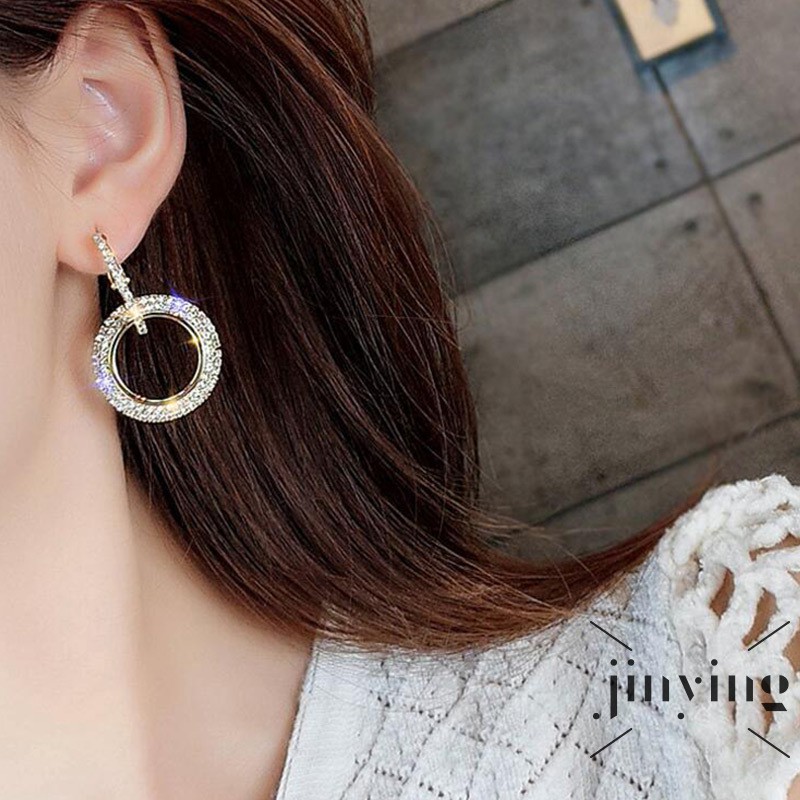 GETNOIVAS ❤S Wind 1 Pair Women Lady Girl Earrings Ear Stud Drop Rhinestone Pendant Round For Party Wedding