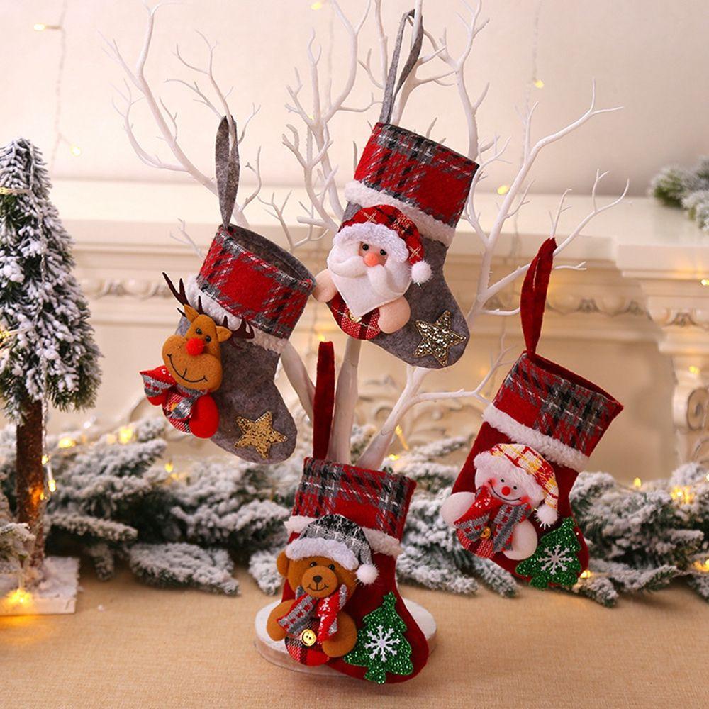 HARRIETT Christmas Stocking 3D For Xmas Holiday Party Decor Plush Socks Santa Sacks Santa, Snowman, Reindeer, Bears, Kids Gifts Hanging Ornament
