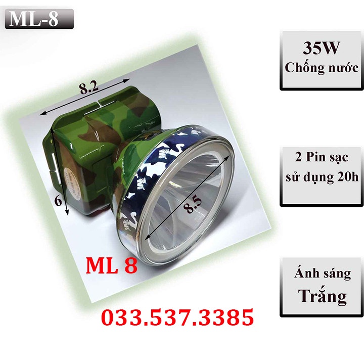 Đèn pin mini siêu sáng, đèn led đội đầu ML8 chống nước tốt