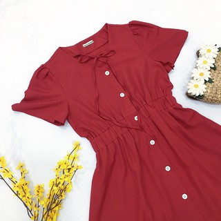 Đầm váy freesize đỏ nút trắng