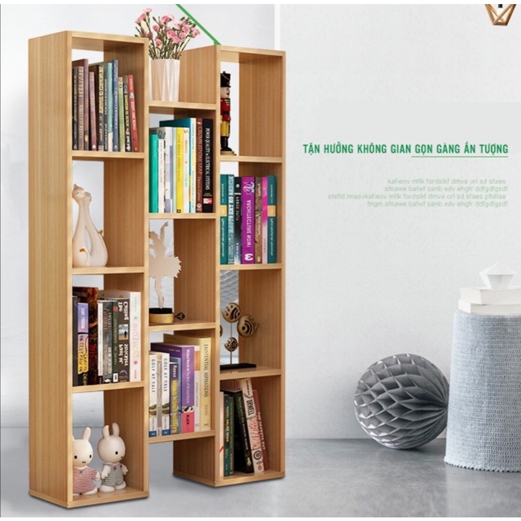 Kệ sách chữ H chữ U, Góc tường nhiều ngăn. Kệ gỗ nội thất nhiều ngăn. Gỗ MDF phủ melatium cao cấp