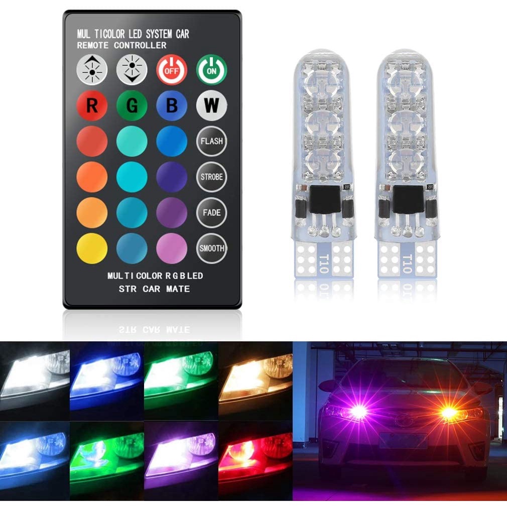Bộ 2 đèn LED 6 SMD RGB T10 5050 nhiều màu sắc cho xe hơi