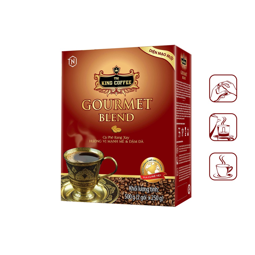 Cà Phê Rang Xay Gourmet Blend KING COFFEE - Hộp 500g phối trộn từ 4 loại hạt café cao cấp