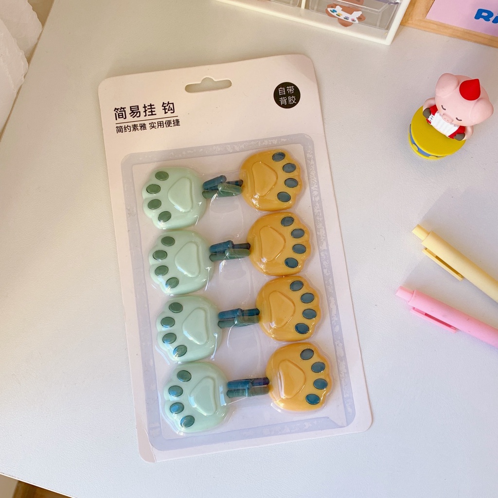 Set 8 móc dán tường họa tiết chân mèo đáng yêu - UniLabel