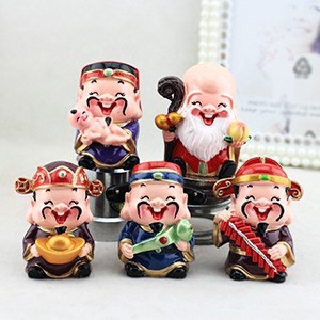 Bộ tượng 5 ông Thần Tài, Phúc, Lộc, Thọ may mắn vui tươi ngộ nghĩnh trưng bày trang trí phong thủy Asam