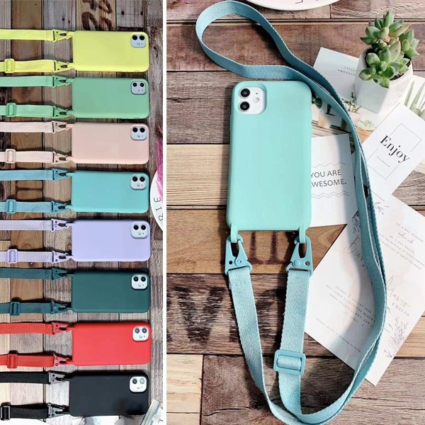 Candy + dây buộc Vỏ iPhone 12 11 Pro Max 6S 7 8 Plus 6s Plus Vỏ điện thoại silicon lỏng có vòng cổ có thể điều chỉnh Dây đeo vai Dây đeo cổ Dây dây