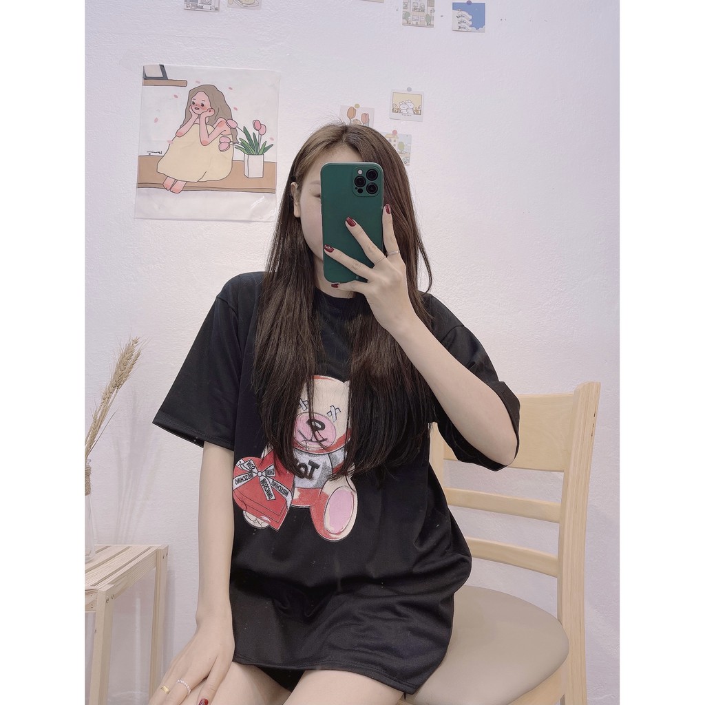 Áo Phông Cotton Free Size Dáng Rộng Dấu Quần Mặc Mùa Hè Free Ship Toàn Quốc, Áo Thun Cute Hình Gấu 2 Màu Đen Trắng, MN11 | BigBuy360 - bigbuy360.vn