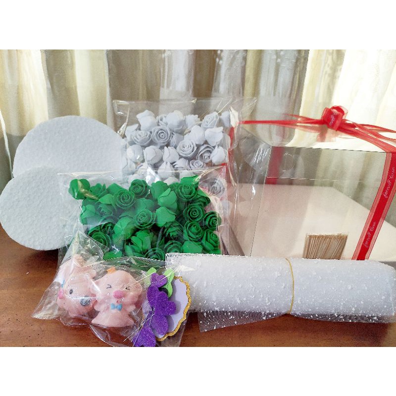 ( Set nguyên liệu làm bánh hoa hồng) Mẫu bánh tim lớn trang trí ngẫu nhiên - Bánh hoa hồng giả bánh kem, quà tặng tự làm